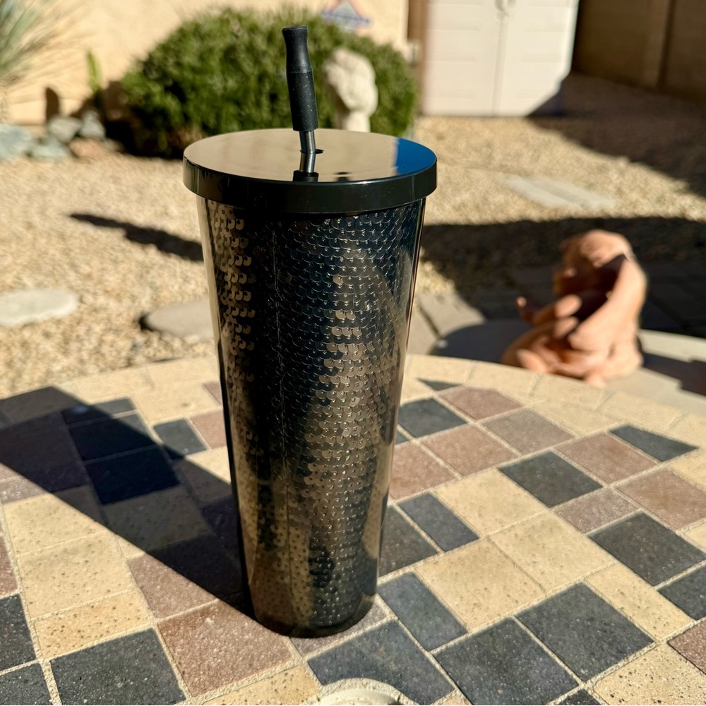 Starbucks Bling & sparkles silver & black sequins tumbler cold cup 24 oz - Picture 12 of 14